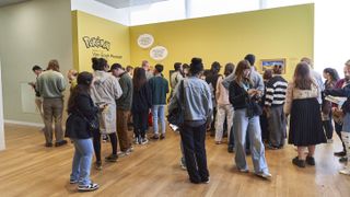 Visitors gathered at the pokemon exhibit at the Van Gogh Museum