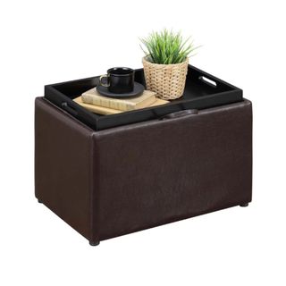  Convenience Concepts Designs4Comfort Accent Storage Ottoman with Reversible Tray in black leather
