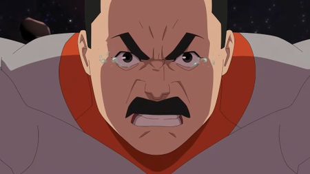 An angry Grand Regent Thragg with tears in his eyes in Invincible season 4 episode 7