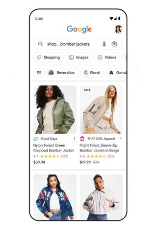 Google's new feature allowing users to search for a product with "shop."