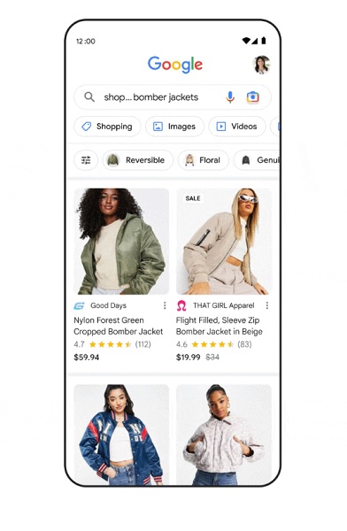 Google's new feature allowing users to search for a product with "shop."