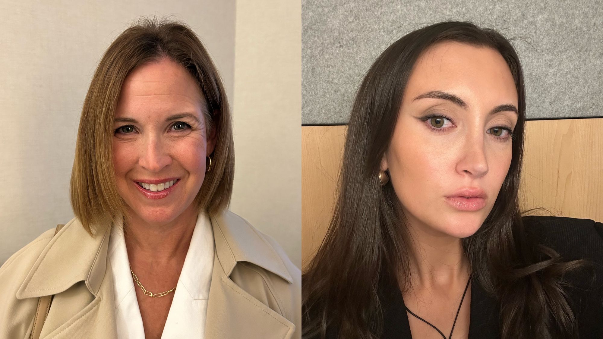 Lori (L) and Alyssa Brascia (R) after testing the Drmtlgy Needle-less Growth Factor Serum.
