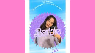 Mariana in the Barbie selfie/movie poster generator/ in a pink template