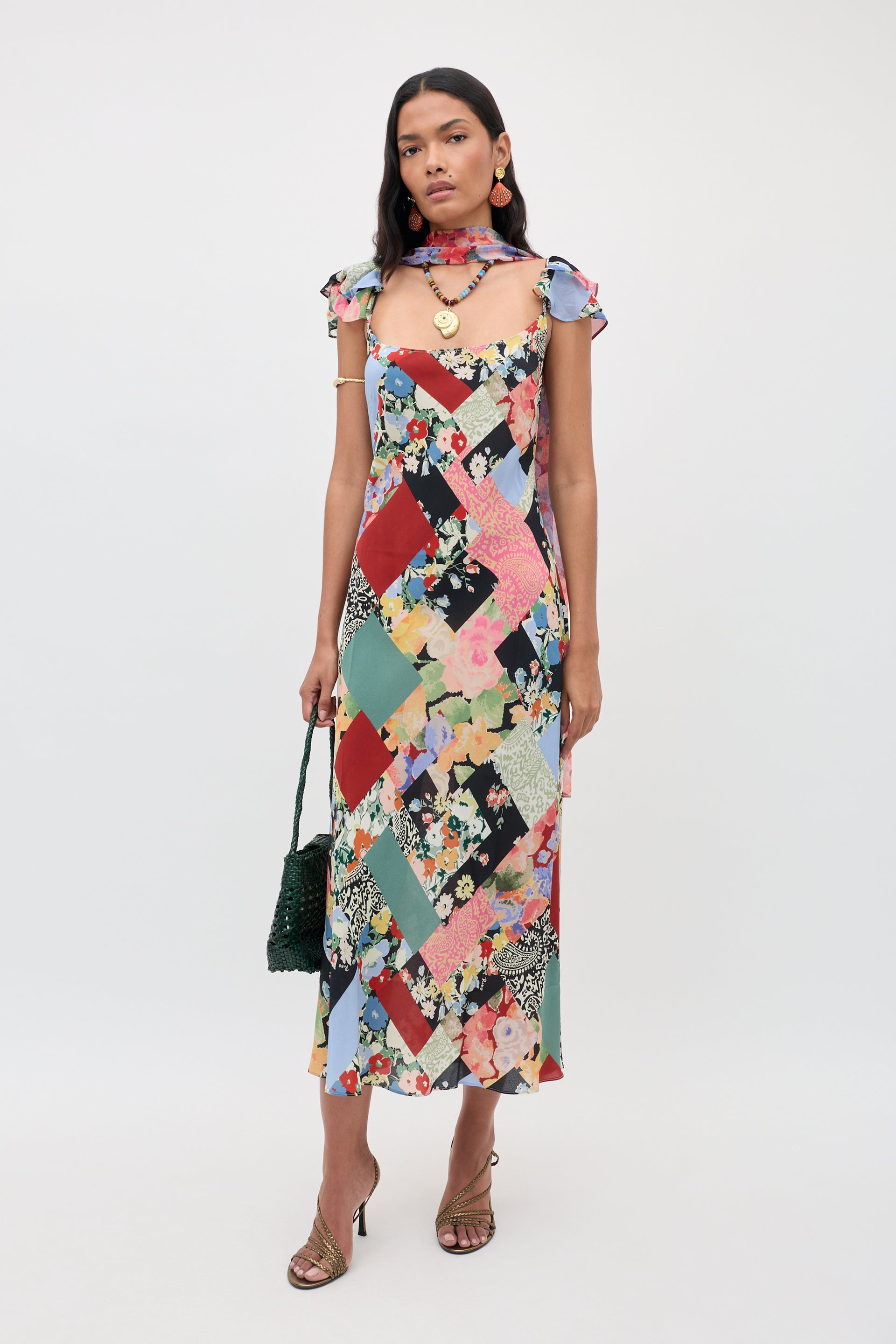 Adele Silk Midi Dress in Olivia Patchwork Multi