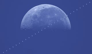 This image shows the International Space Station (ISS) transiting the 51 per cent illuminated Moon. The photographer initially struggled to find a suitable shooting location with clear skies along the very narrow transit corridor