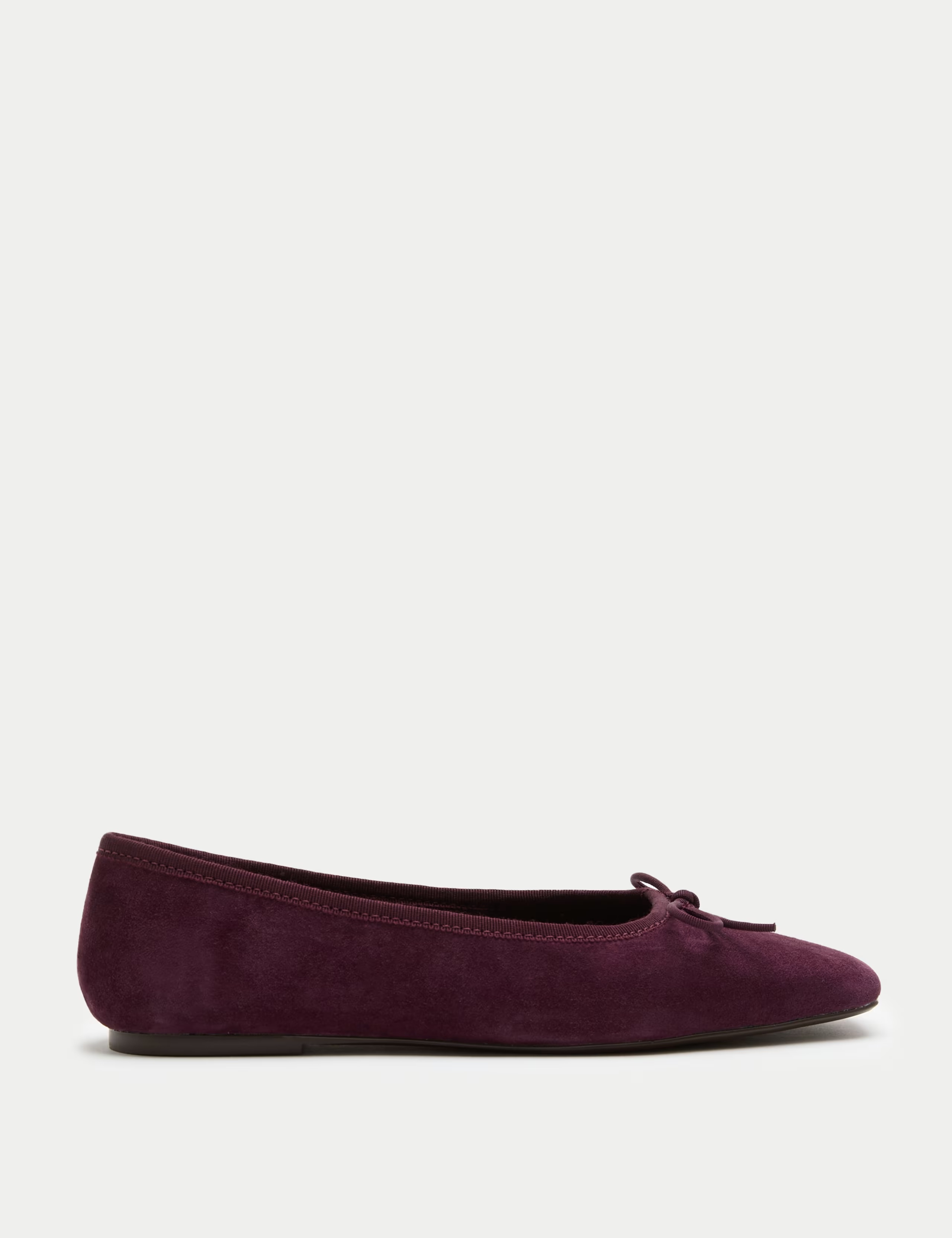 Suede Bow Square Toe Ballet Pumps