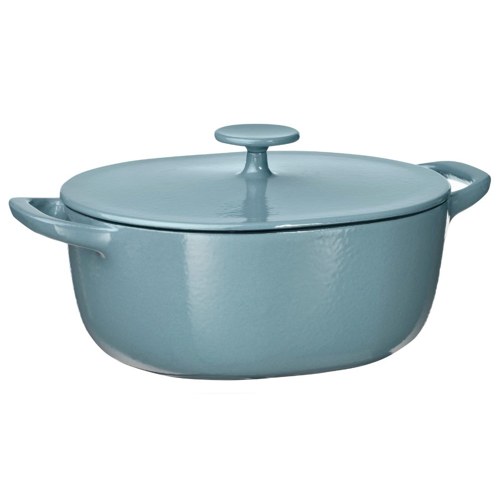 blue casserole with lid