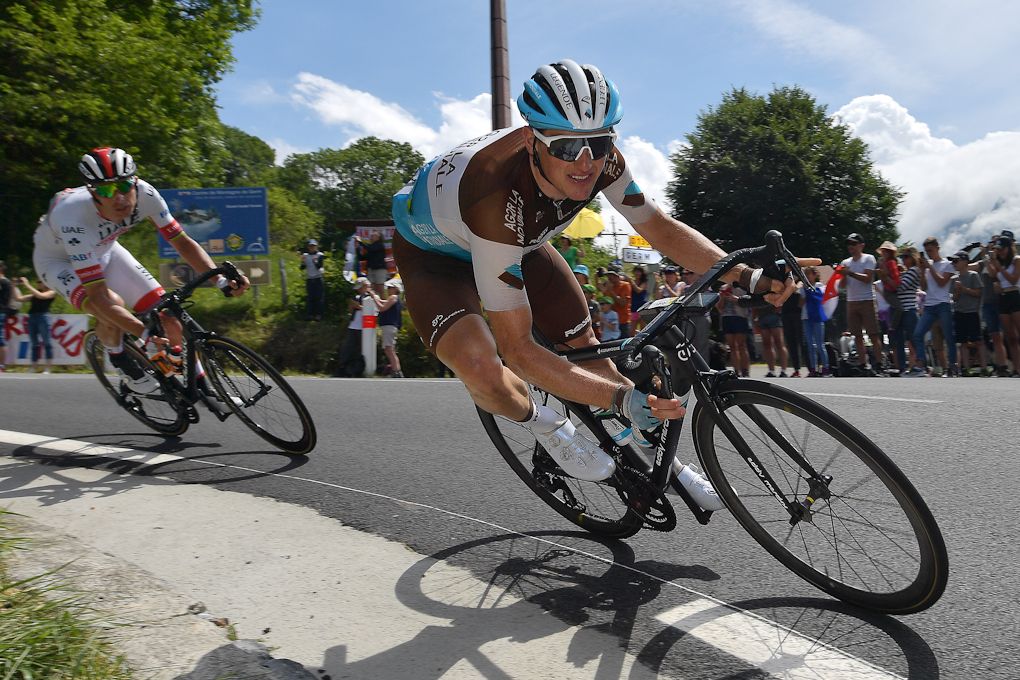 Mathias Frank sails through a corner during stage 12 at the Tour de France