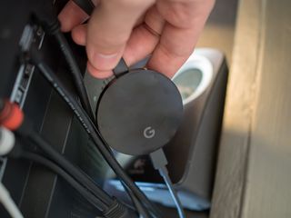 Chromecast Ultra behind tv with Cables