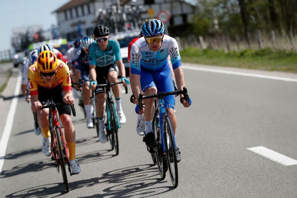 HUY BELGIUM APRIL 20 LR Morten Alexander Hulgaard of Denmark and UNO X Pro Cycling Team and Christopher Juul Jensen of Denmark and Team Bikeexchange Jayco compete in the breakaway during the 86th La Flche Wallonne 2022 Mens Elite a 2011km one day race from Blegny to Mur de Huy 204m WorldTour FlecheWallonne on April 20 2022 in Huy Belgium Photo by Bas CzerwinskiGetty Images