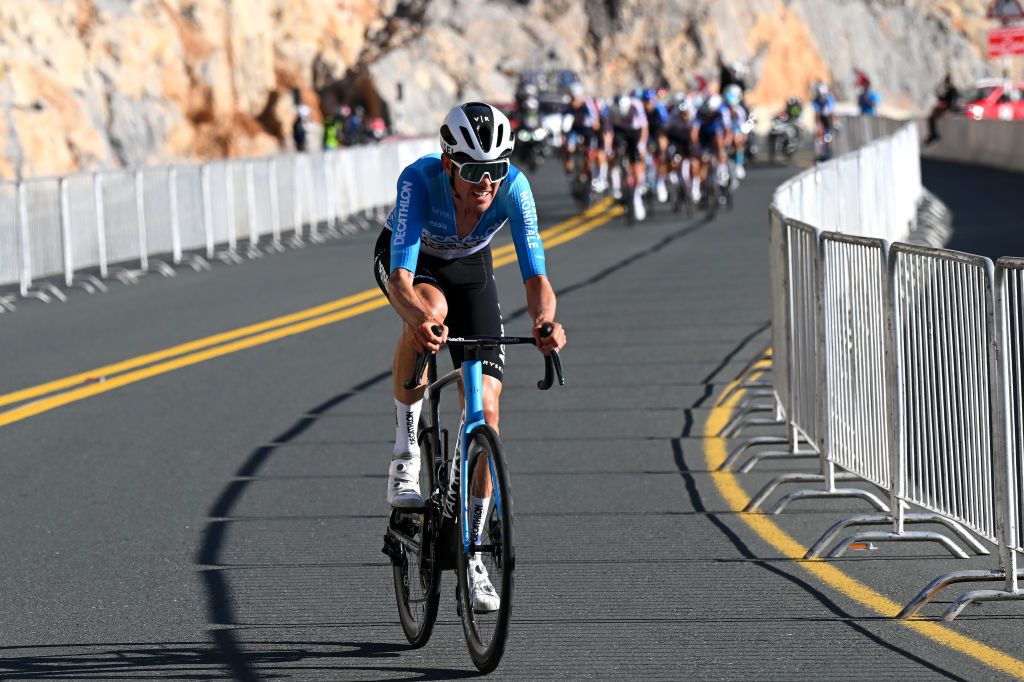 JEBEL JAIS UNITED ARAB EMIRATES FEBRUARY 21 Ben OConnor of Australia and Team DecathlonAG2R La Mondiale attacks to win the 6th UAE Tour 2024 Stage 3 a 176km stage from Al Marjan Island Al Jazirah Al Hamra to Jebel Jais 1489m UCIWT on February 21 2024 in Jebel Jais United Arab Emirates Photo by Tim de WaeleGetty Images
