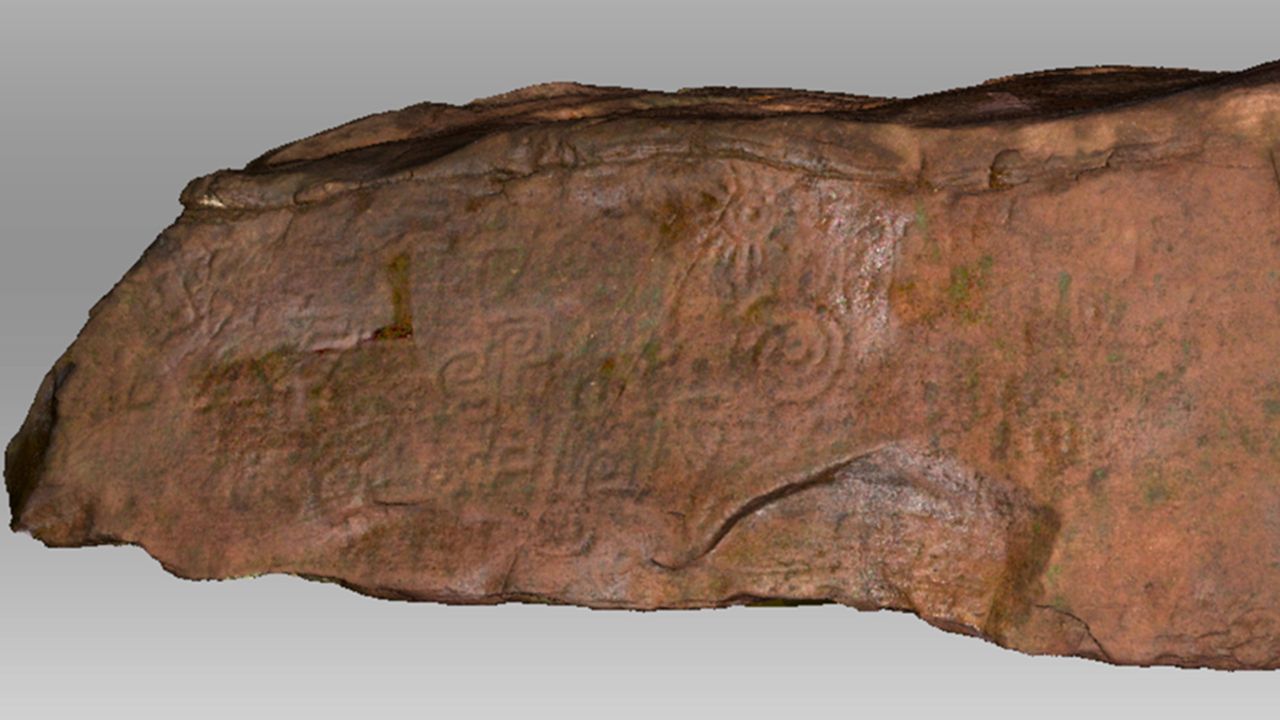 A scan of the monolith is shown here in the monolith's actual color. Dating back around 2,000 years the engravings on the monolith are intricate and hard to describe in words.