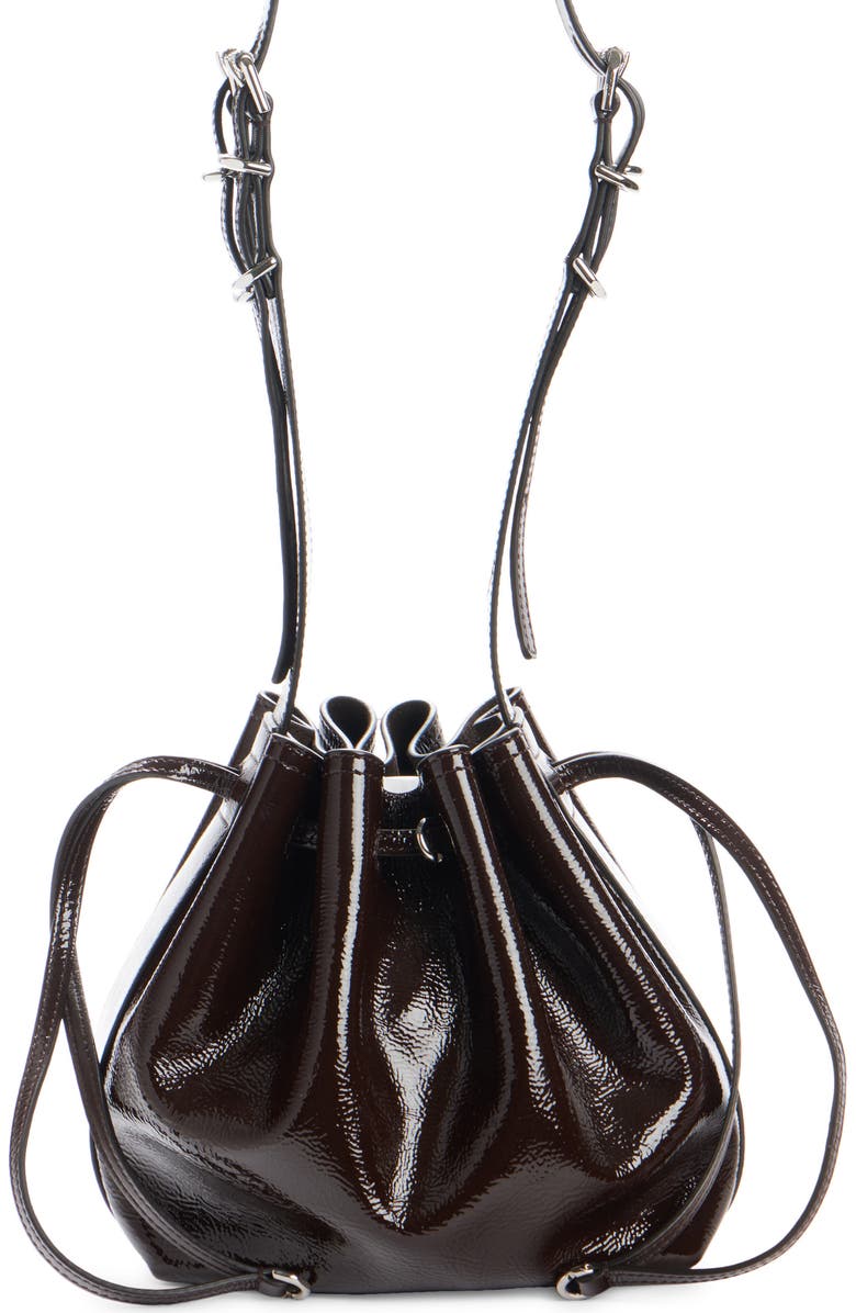 Small Pumpkin Drawstring Leather Bucket Bag