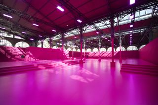Pink runway set at Valentino A/W 2022, one of the best runway sets of the season