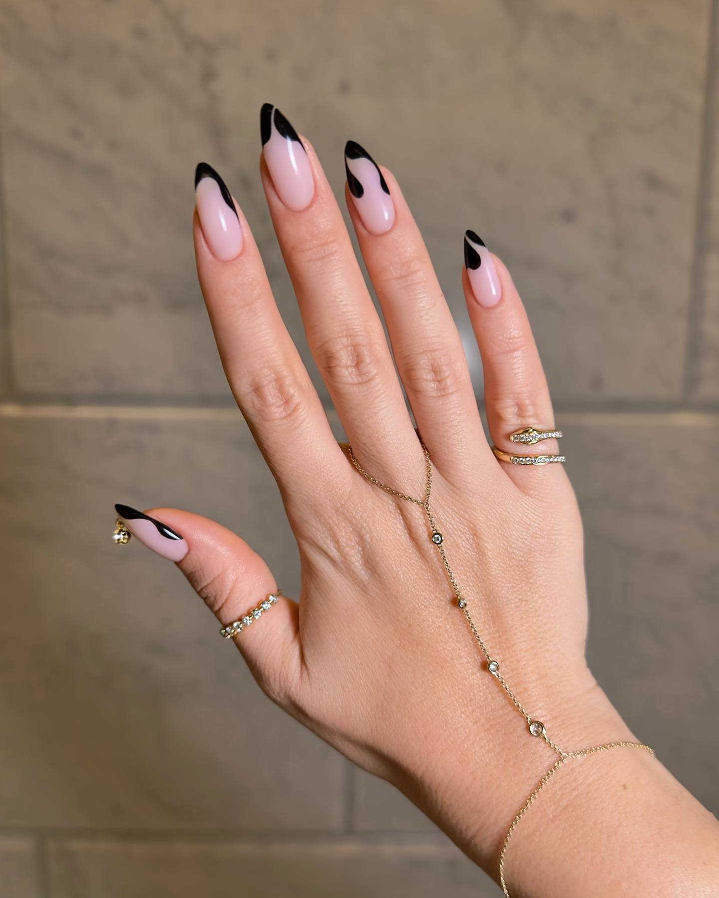 black french manicure with abstract black tips