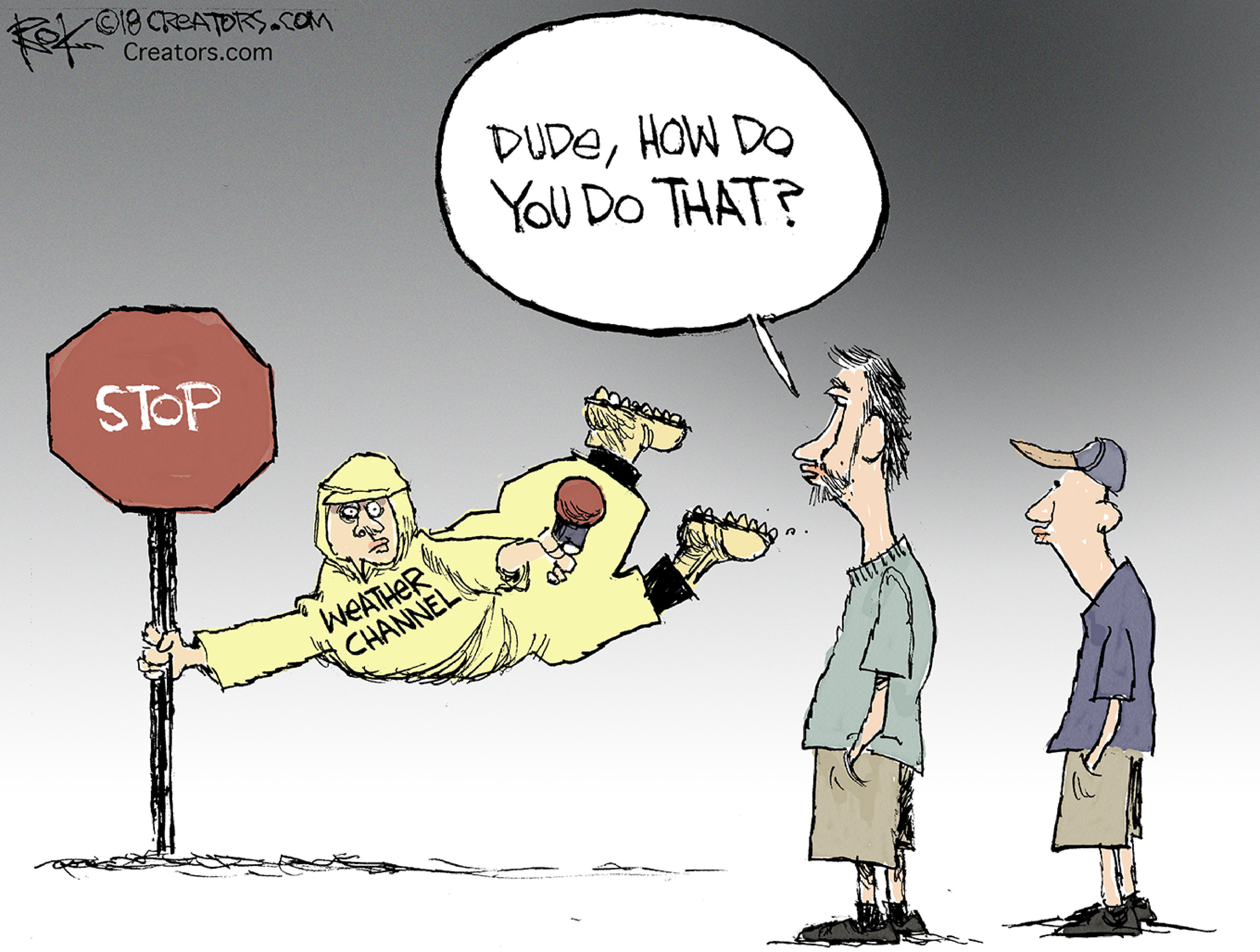 Editorial cartoon U.S. Hurricane Florence Weather Channel reporter