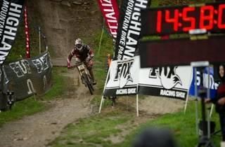 A racer speeds to the finish