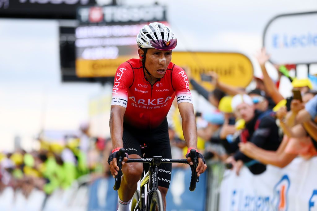 SERRE CHEVALIER FRANCE JULY 13 Nairo Alexander Quintana Rojas of Colombia and Team Arka Samsic crosses the finish line during the 109th Tour de France 2022 Stage 11 a 1517km stage from Albertville to Col de Granon Serre Chevalier 2404m TDF2022 WorldTour on July 13 2022 in Col de GranonSerre Chevalier France Photo by Tim de WaeleGetty Images