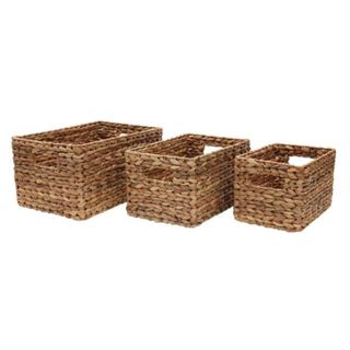 Water Hyacinth Set of 3 Small Baskets on a white background