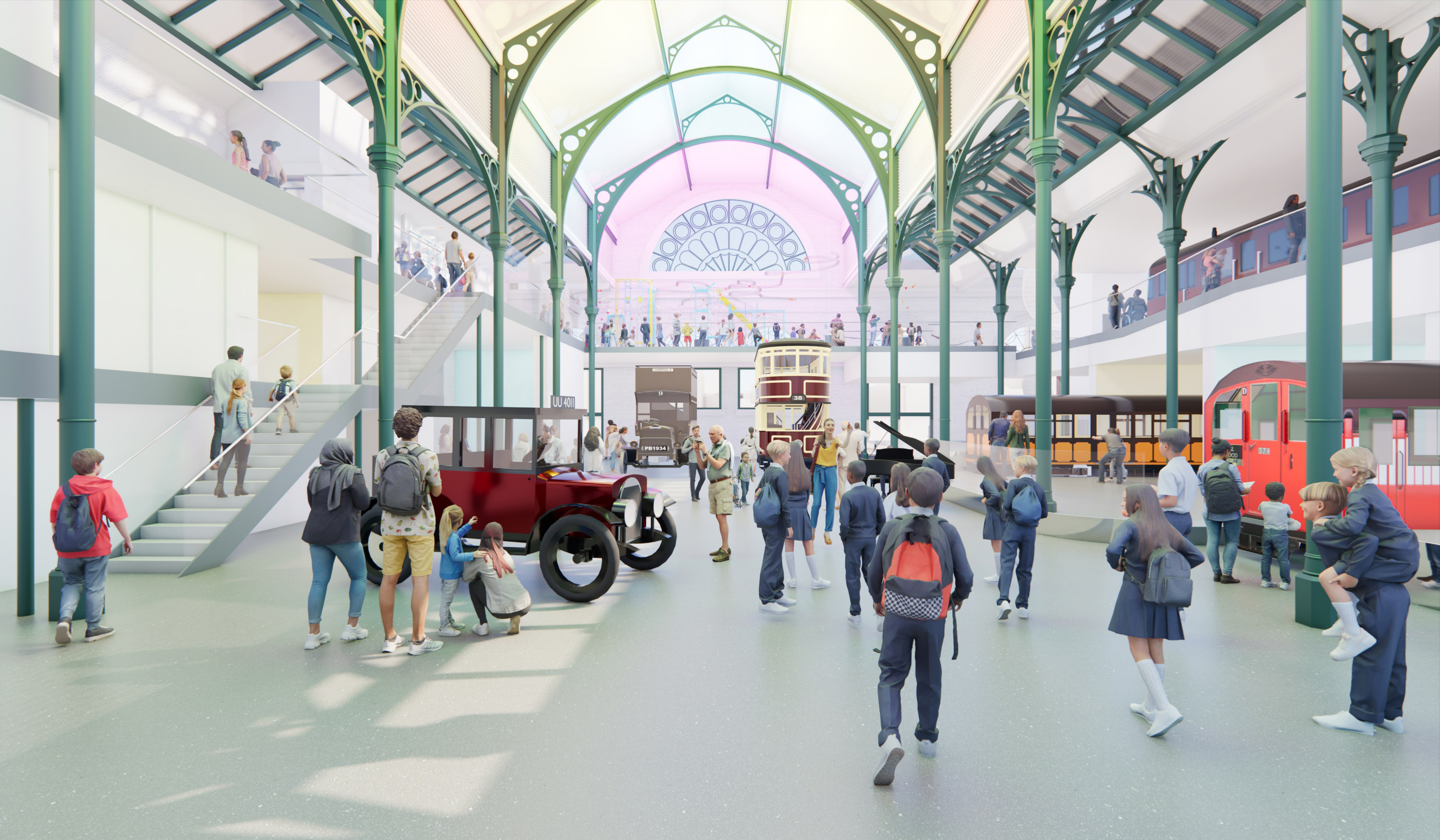an artist's rendering of what the inside of the London Transport Museum will look like after the upgrades
