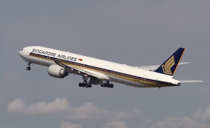 Singapore Airlines plane in the sky