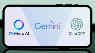 Logos of Meta AI, Gemini, and ChatGPT