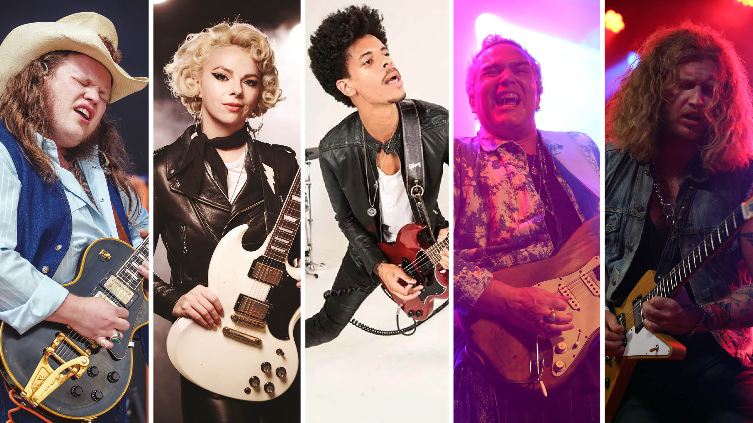 Five contemporary blues heroes [l-r]: Marcus King, Samantha Fish, Zach Person, Philip Sayce, Jared James Nichols.