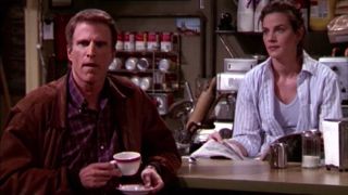 Ted Danson complains over coffee while Terry Farrell reads in Becker.