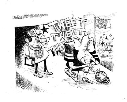 Political cartoon U.S. Trump tweets NFL kneeling