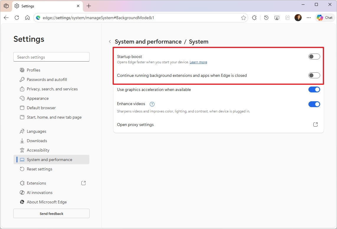 Edge disable startup boost