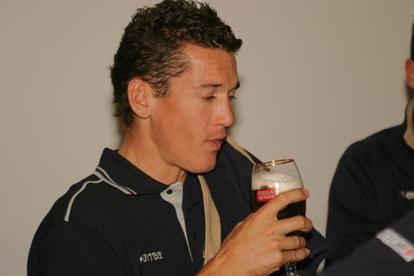 Sprinter Robbie McEwen, enjoying one of the benefits of being on a Belgian team.