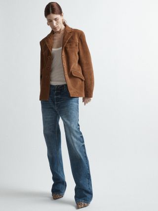 Boxy Suede Tailored Jacket