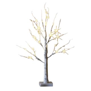 Eambrite Tabletop Birch Tree Christmas Decorations, White Birch Tree With Lights, 24 Led Lighted Mini Money Tree Twig Tree Battery Operated With Timer, Indoor Home Centerpiece Decor (2ft/warm White)