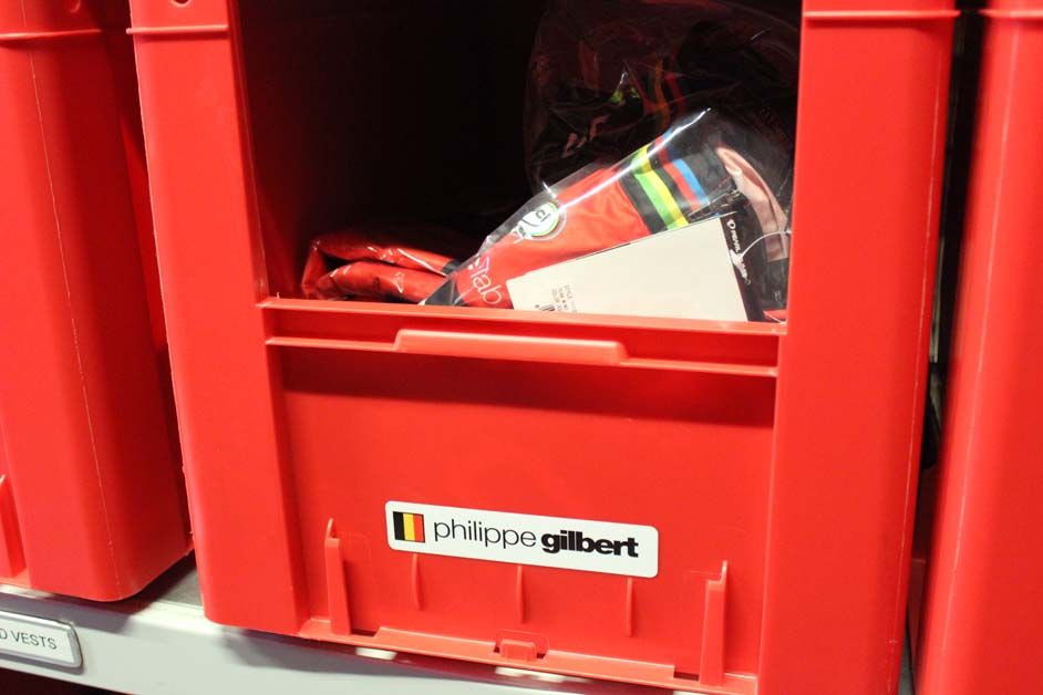 Plenty of spare kit in Philippe Giblert's cubby hole