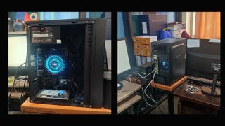 A picture of a budget Intel computer on a wooden desk