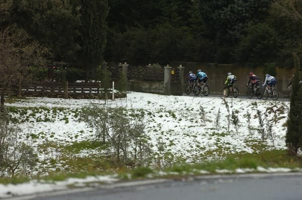 Snow covered the fields in some places.