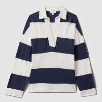 Abigail Striped Cotton Open-Collar Jumper in Navy/Ivory| Was £98 now £48