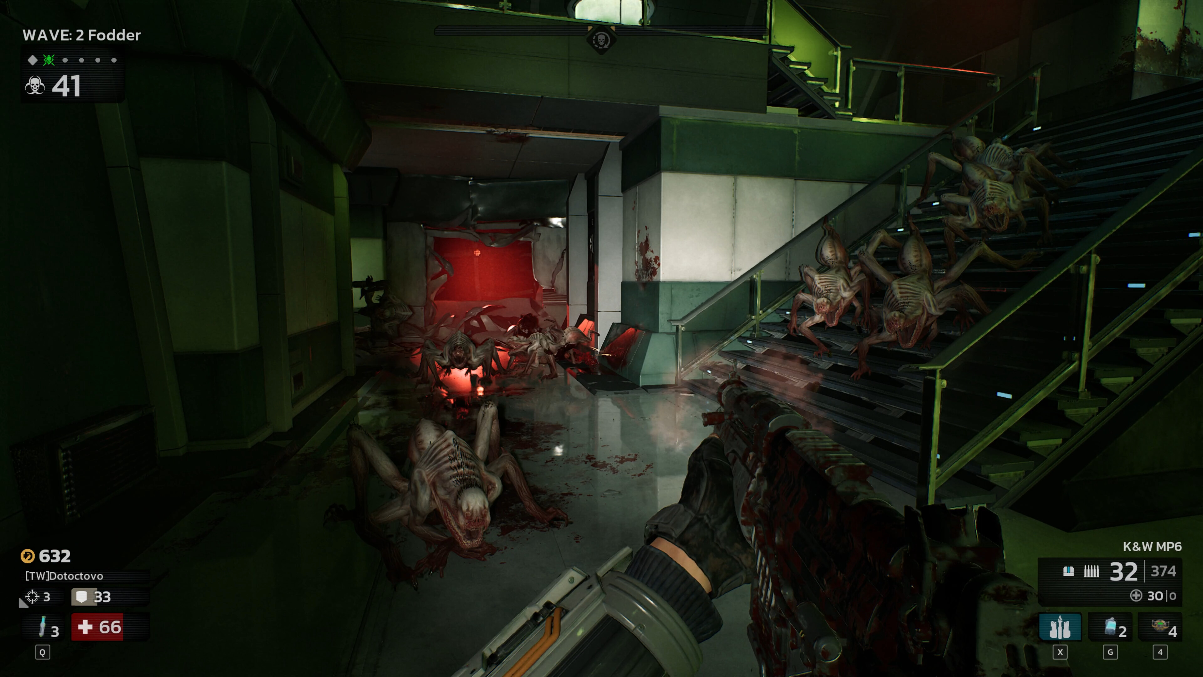 In darkness, crawling Zeds swarm around a stairwell in Killing Floor 3