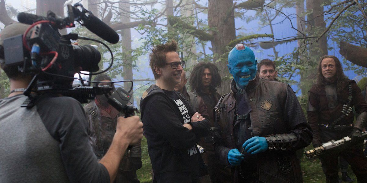 James Gunn directing on set of Guardians of the Galaxy Vol. 2