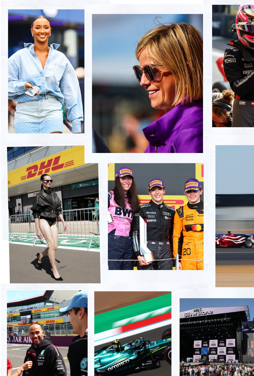 A montage of photos from the F1 Grand Prix of Great Britain at Silverstone Circuit