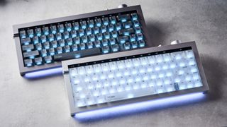 The Lofree Hyzen keyboard on a stone surface