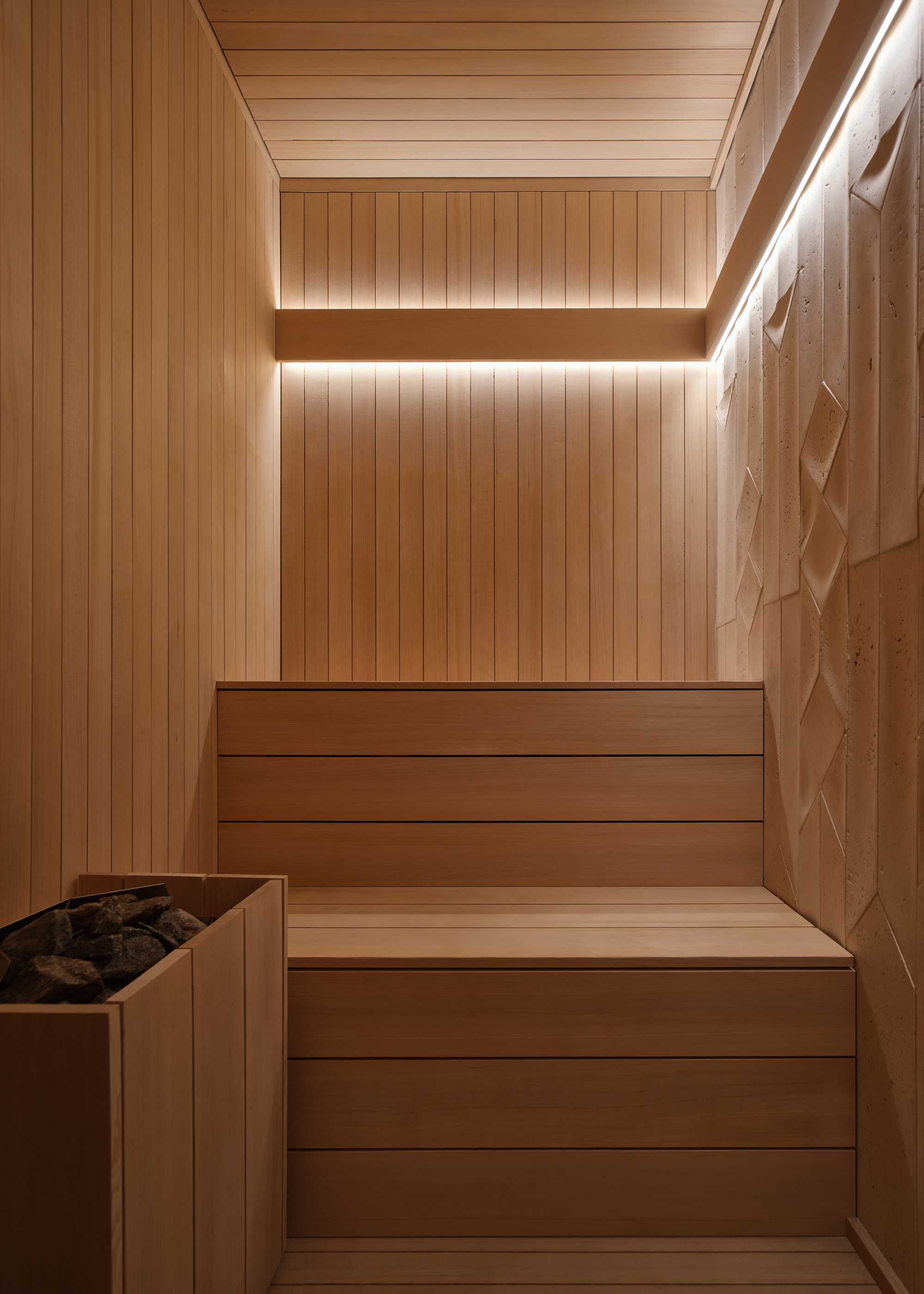 A oak clad small sauna room