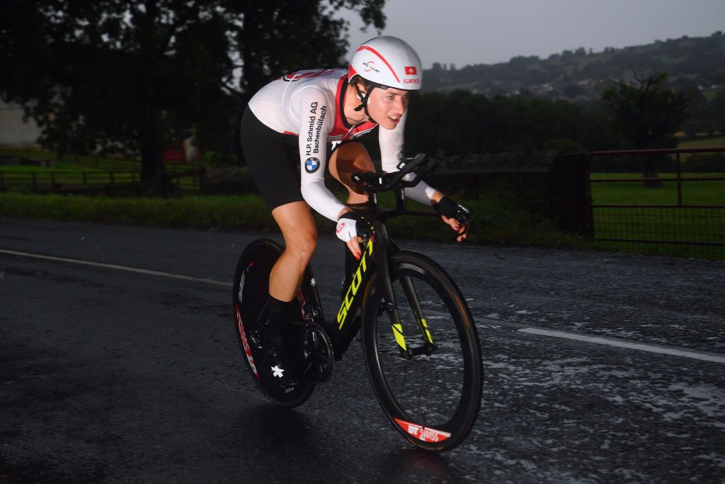 Switzerland&#039;s Marlen Reusser en route to sixth place in the elite women&#039;s time trial at the 2019 UCI Road World Championships in Yorkshire