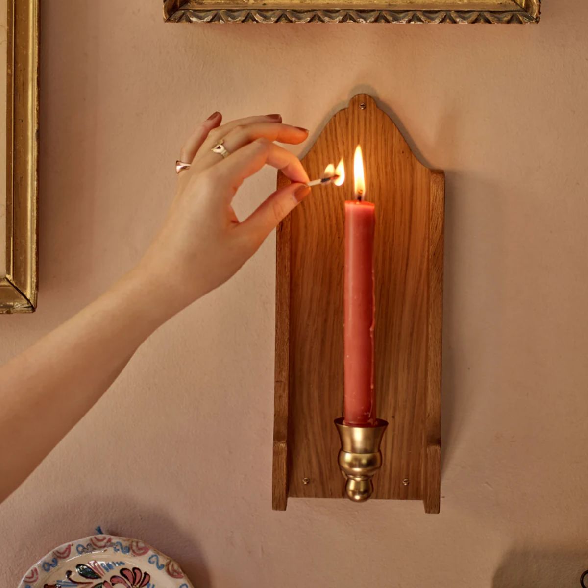 Wall mounted wooden candle holder