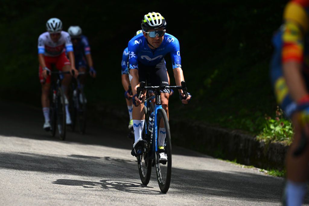 LIVIGNO MOTTOLINO ITALY MAY 19 Will Barta of The United States and Movistar Team competes during the 107th Giro dItalia 2024 Stage 15 a 222km stage from Manerba del Garda to Livigno Mottolino 2387m UCIWT on May 19 2024 in Livigno Mottolino Italy Photo by Dario BelingheriGetty Images