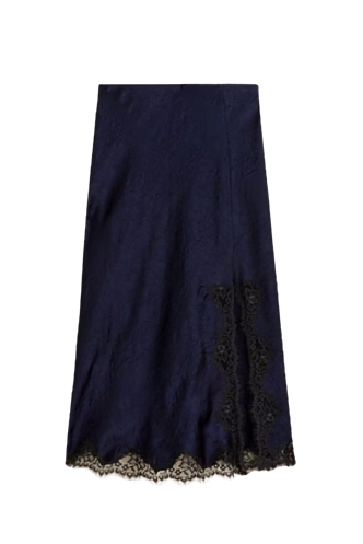 Gwyneth Lace-Trim Slip Skirt in Textured Satin