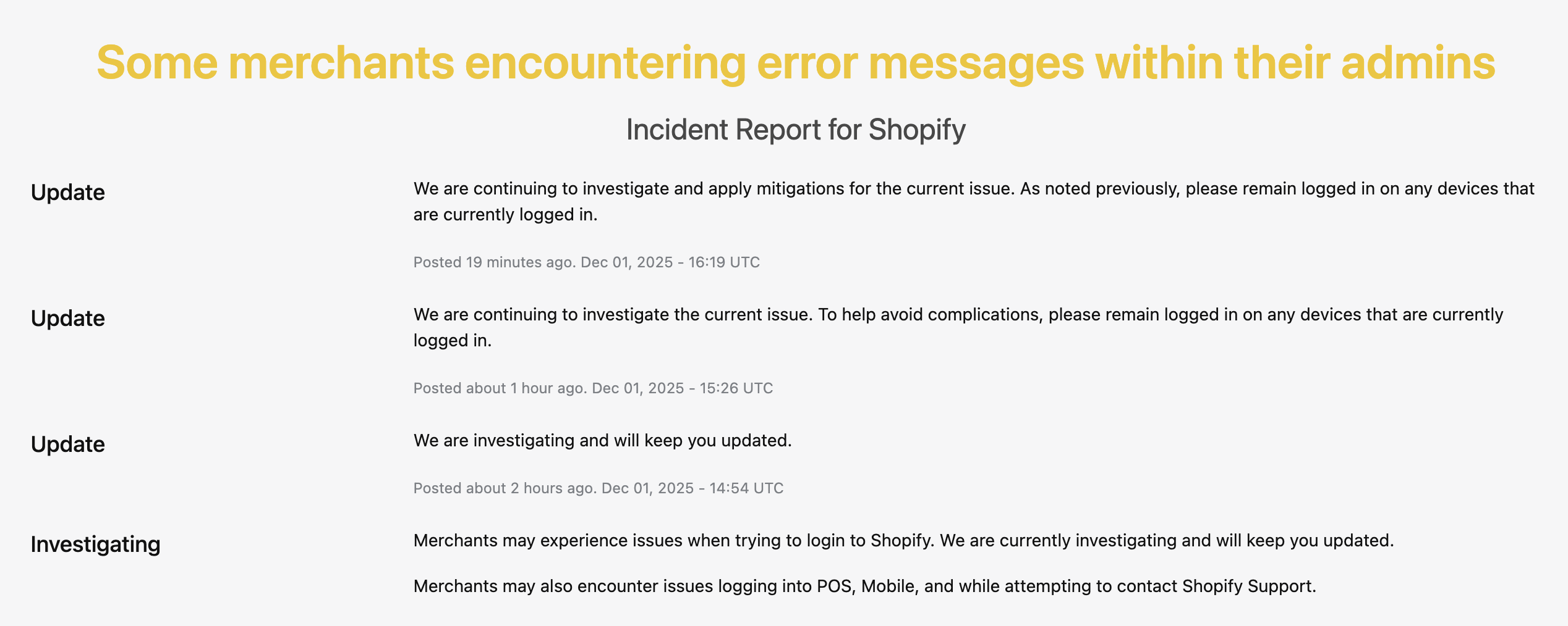Shopify outage report