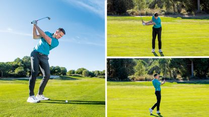 Gary Munro demonstrating how to carry out an 80-yard pitch shot in golf