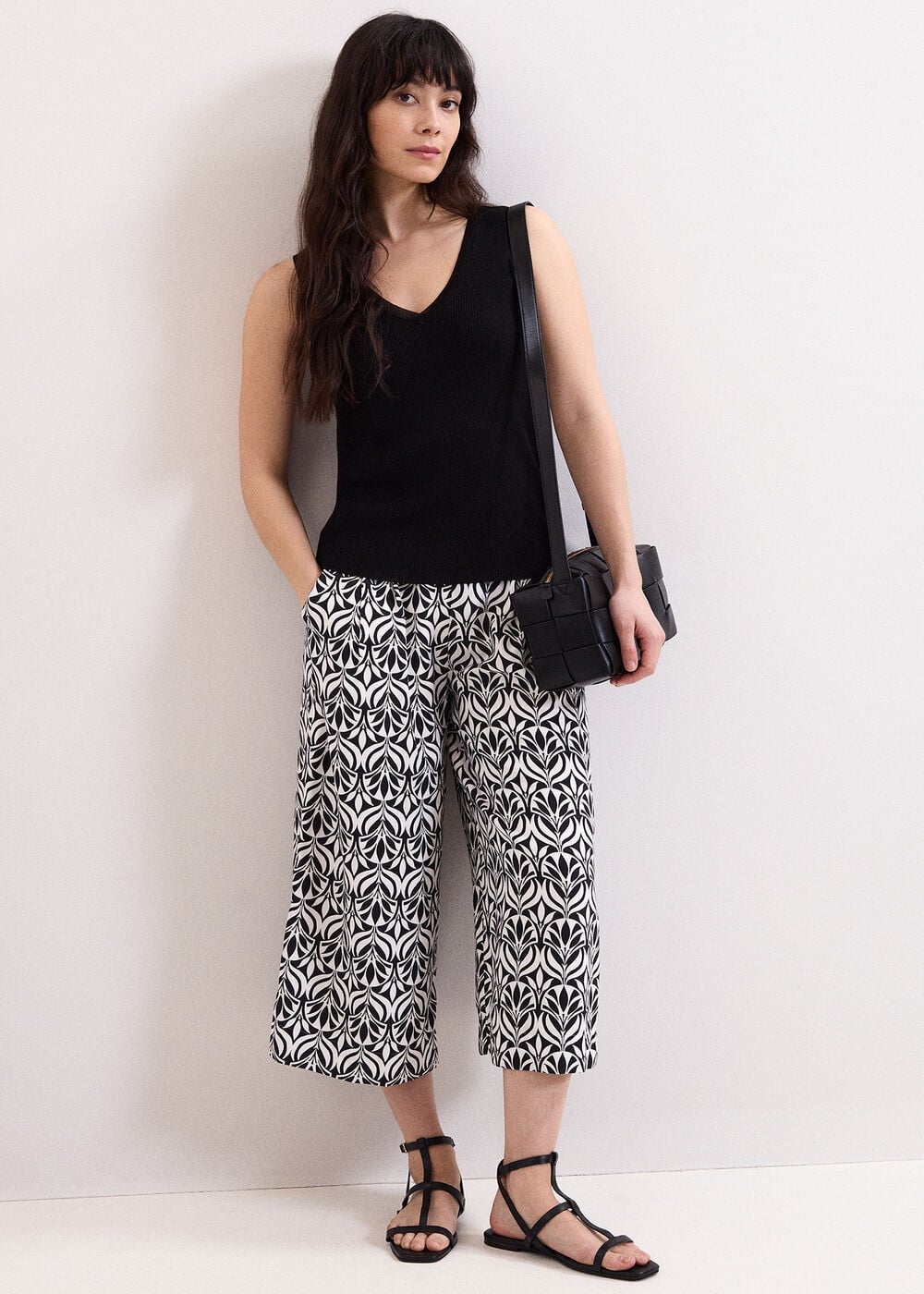 Josie Black Printed Crop Trousers
