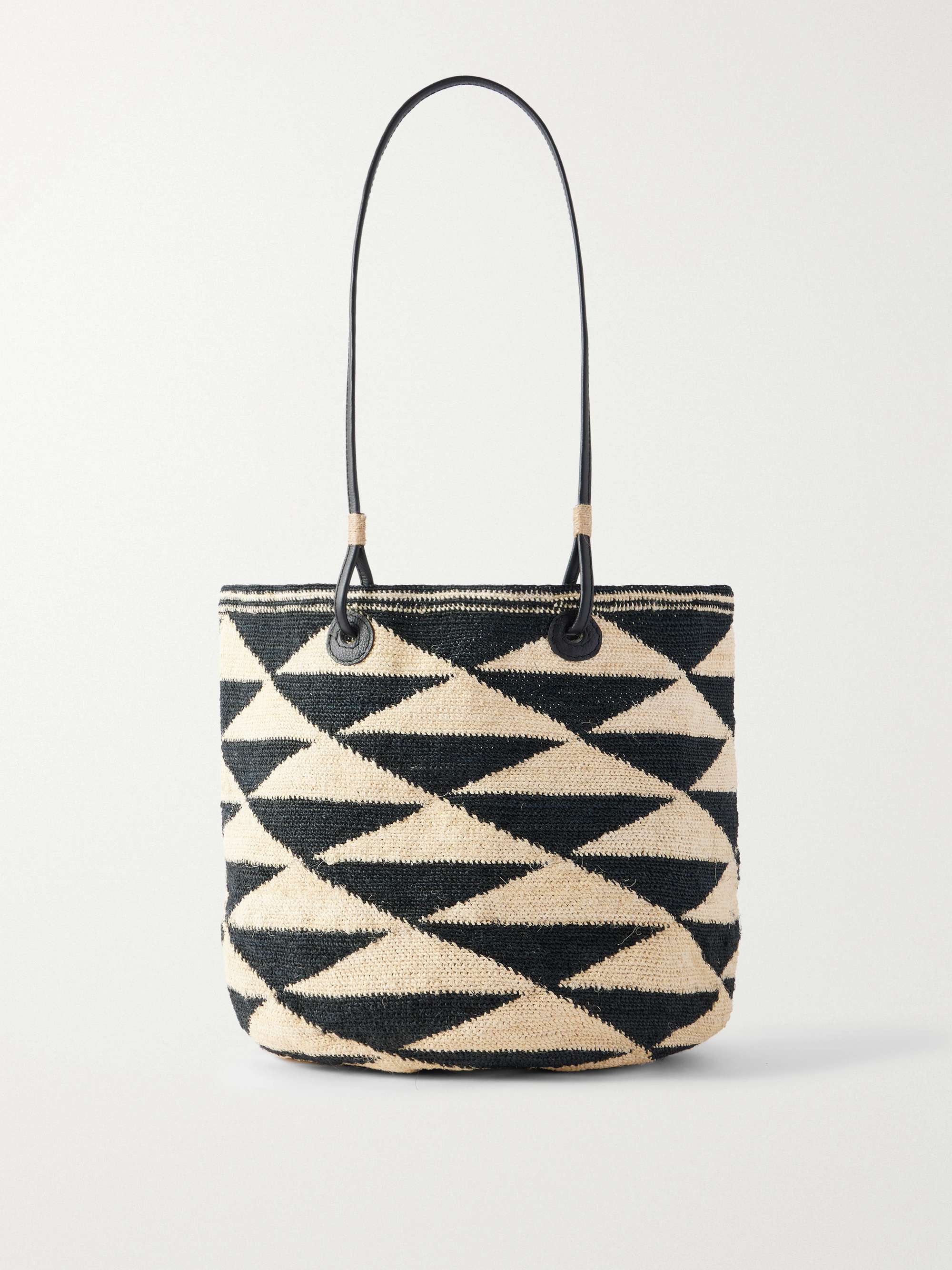 Shiga Medium Leather-Trimmed Sisal Shoulder Bag